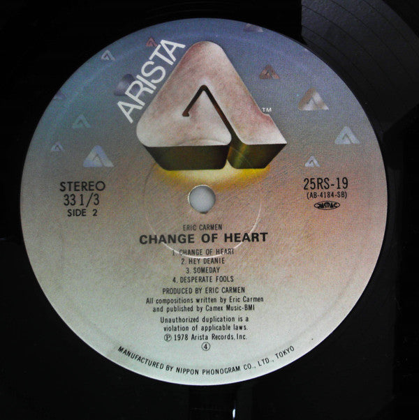 Eric Carmen - Change Of Heart (Vinyl, LP) Good Plus (G+) / Very Good Plus (VG+)