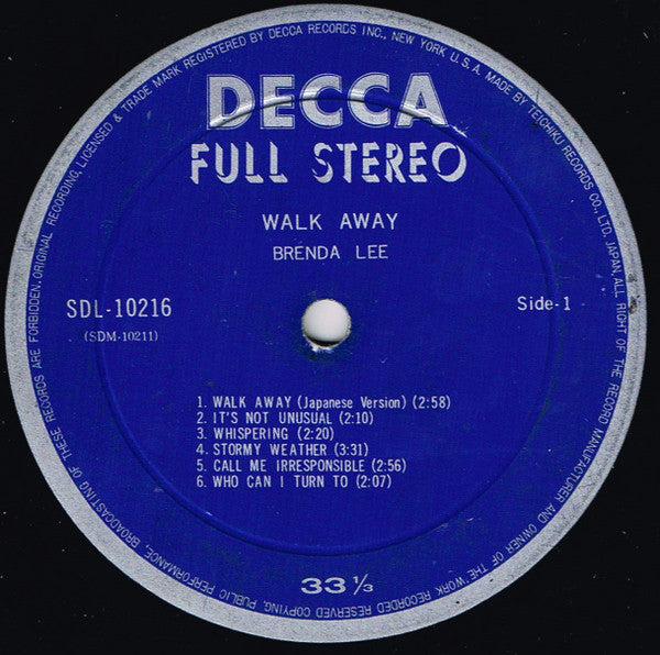 Brenda Lee - Walk Away (Vinyl, LP, Album) Very Good Plus (VG+) / Very Good Plus (VG+)