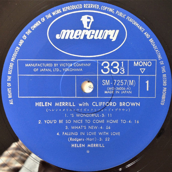 Helen Merrill - Helen Merrill (Vinyl, LP, Album, Reissue, Mono) Very Good Plus (VG+) / Good Plus (G+)