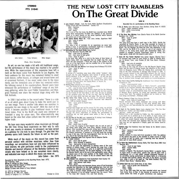 The New Lost City Ramblers - On The Great Divide (Vinyl, LP, Reissue) Very Good Plus (VG+) / Very Good Plus (VG+)