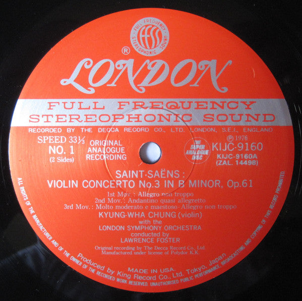 Kyung-Wha Chung - Violin Concerto No. 3 / Violin Concerto No. 5 (Vinyl, LP, Album, Reissue) Very Good Plus (VG+) / Very Good Plus (VG+)