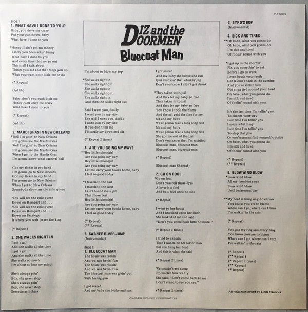 Diz & The Doormen - Bluecoat Man (Vinyl, LP, Album) Near Mint (NM or M-) / Very Good Plus (VG+)