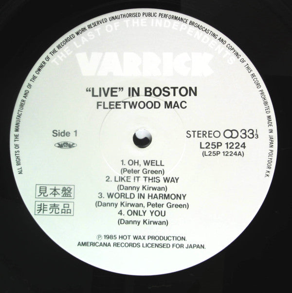 Fleetwood Mac - "Live" In Boston (Vinyl, LP, Album, Promo) Very Good Plus (VG+) / Very Good (VG)