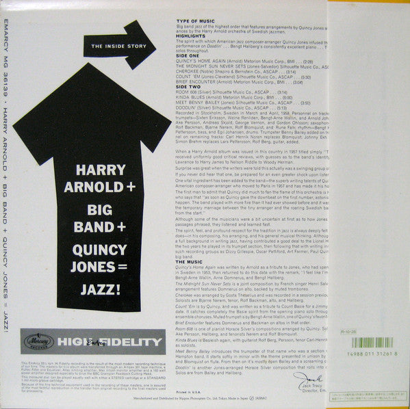 Harry Arnold - Harry Arnold + Big Band + Quincy Jones = Jazz! (Vinyl, LP, Album, Reissue) Near Mint (NM or M-) / Near Mint (NM or M-)