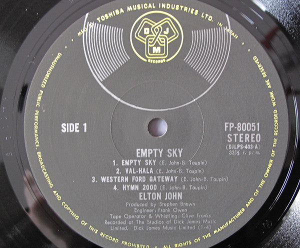 Elton John - Empty Sky (Vinyl, LP, Album, Stereo) Very Good Plus (VG+) / Very Good (VG)