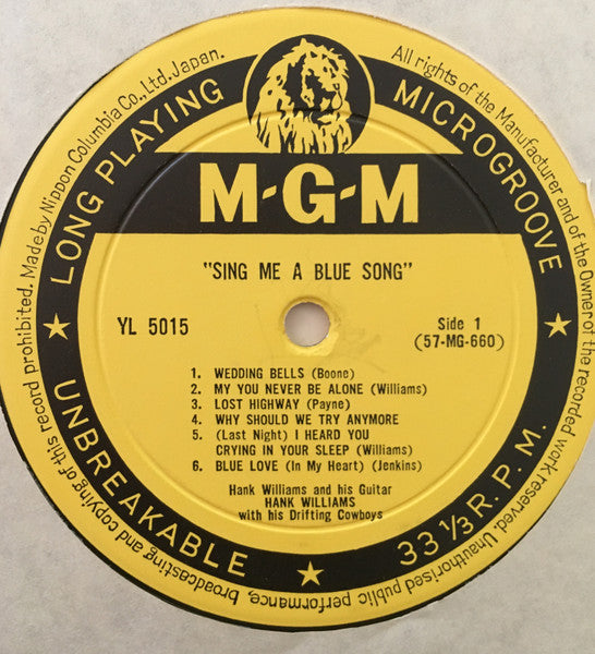 Hank Williams With His Drifting Cowboys - Sing Me A Blue Song (Vinyl, LP, Album) Very Good Plus (VG+) / Very Good (VG)