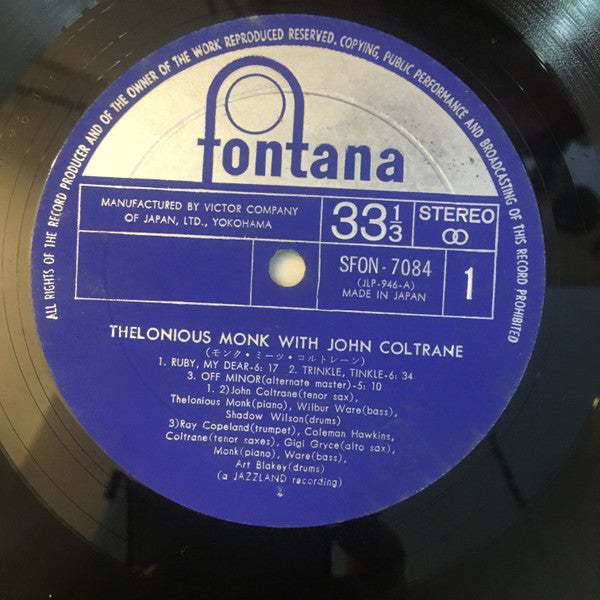 Thelonious Monk - Thelonious Monk With John Coltrane (Vinyl, LP, Album, Reissue, Stereo) Very Good Plus (VG+) / Very Good Plus (VG+)