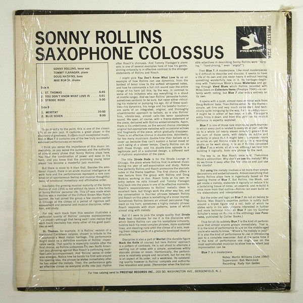 Sonny Rollins - Saxophone Colossus (Vinyl, LP, Album, Reissue, Stereo)