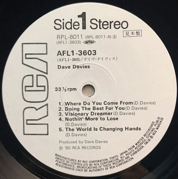 Dave Davies - AFL1-3603 (Vinyl, LP, Album, Promo) Very Good Plus (VG+) / Very Good Plus (VG+)