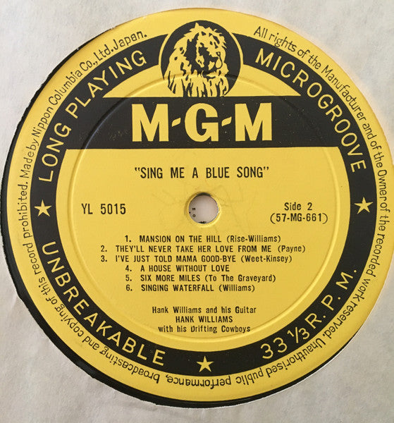 Hank Williams With His Drifting Cowboys - Sing Me A Blue Song (Vinyl, LP, Album) Very Good Plus (VG+) / Very Good (VG)