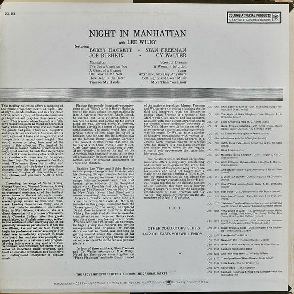 Lee Wiley - Night In Manhattan (Vinyl, LP, Mono, Reissue) Very Good (VG) / Very Good (VG)