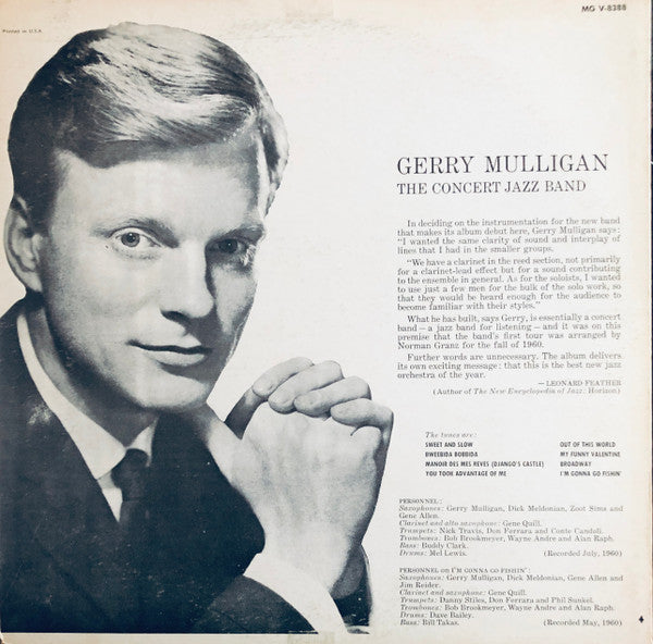 Gerry Mulligan - The Concert Jazz Band (Vinyl, LP, Album, Mono) Good Plus (G+) / Fair (F)