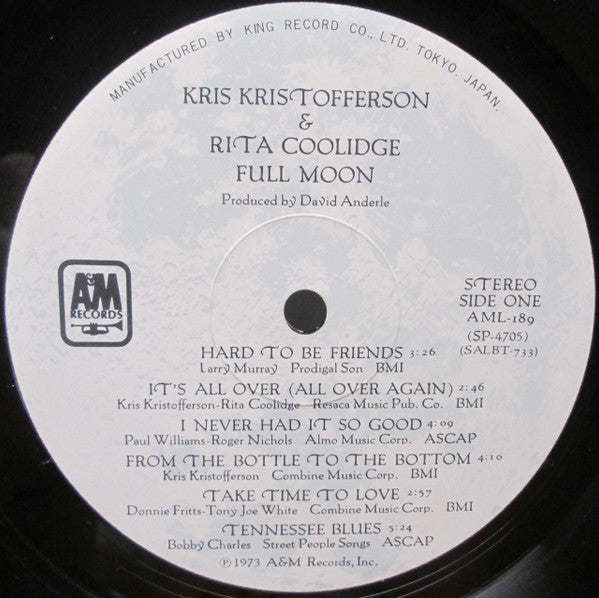 Kris Kristofferson & Rita Coolidge - Full Moon (Vinyl, LP, Album) Near Mint (NM or M-) / Very Good Plus (VG+)