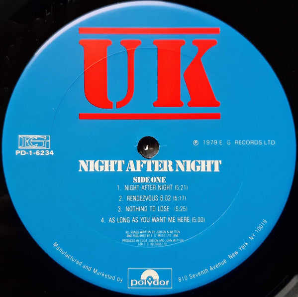 UK (3) - Night After Night (Vinyl, LP, Album) Very Good Plus (VG+) / Very Good (VG)