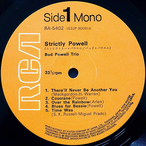 The Bud Powell Trio - Strictly Powell (Vinyl, LP, Album, Reissue, Mono) Very Good Plus (VG+) / Good Plus (G+)