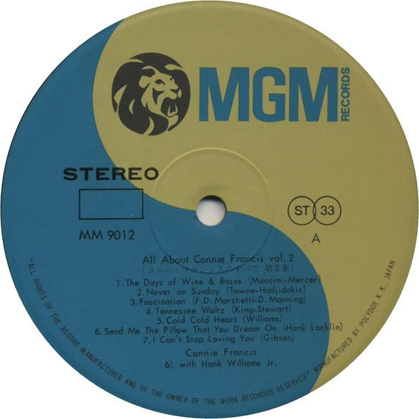 Connie Francis - All About Connie Francis Vol. 1, 2 (2xVinyl, LP, Compilation, Reissue, Stereo) Very Good Plus (VG+) / Very Good Plus (VG+)