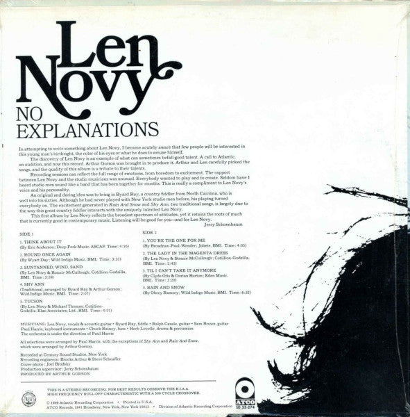 Len Novy - No Explanations (Vinyl, LP, Album) Good Plus (G+) / Good (G)