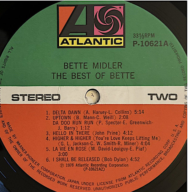 Bette Midler - The Best Of Bette (Vinyl, LP, Compilation) Very Good Plus (VG+) / Very Good (VG)