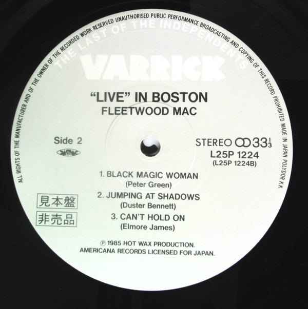Fleetwood Mac - "Live" In Boston (Vinyl, LP, Album, Promo) Very Good Plus (VG+) / Very Good (VG)