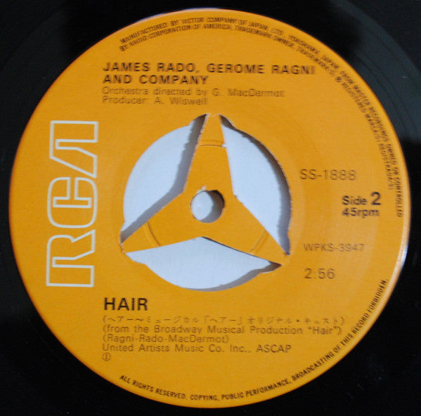 "Hair" Original Broadway Cast - Aquarius / Hair (Vinyl, 7", 45 RPM, Single) Very Good Plus (VG+) / Very Good Plus (VG+)
