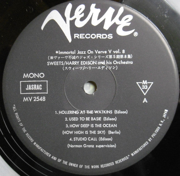 Harry Edison And His Orchestra - Sweets (Vinyl, LP, Album, Reissue, Mono) Very Good Plus (VG+) / Very Good (VG)