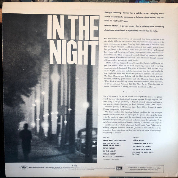 The George Shearing Quintet - In The Night (Vinyl, LP, Album, Reissue, Repress, Mono) Very Good (VG) / Very Good Plus (VG+)
