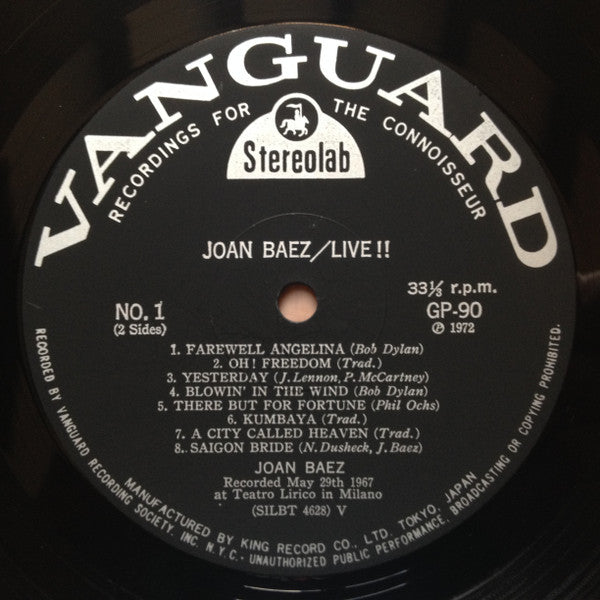 Joan Baez - Live! (Vinyl, LP, Album) Very Good Plus (VG+) / Very Good Plus (VG+)