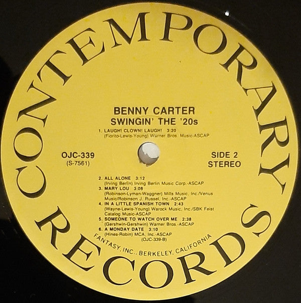 The Benny Carter Quartet - Swingin' The '20s (Vinyl, LP, Album, Stereo, Reissue) Very Good Plus (VG+) / Very Good Plus (VG+)