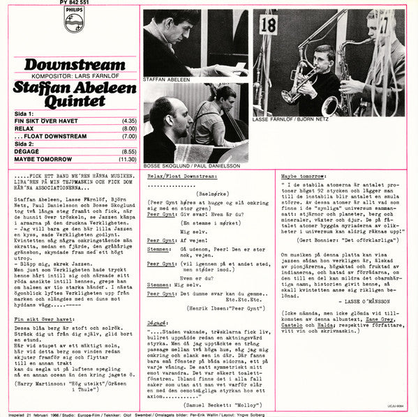 Staffan Abeleen Quintet - Downstream (Vinyl, LP, Album, Limited Edition, Reissue, Remastered, Stereo) Very Good (VG) / Near Mint (NM or M-)