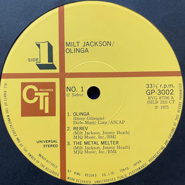 Milt Jackson - Olinga (Vinyl, LP, Album, Stereo)