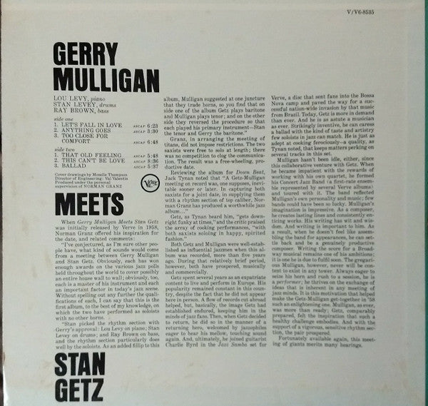 Stan Getz - Gerry Mulligan Meets Stan Getz (Vinyl, LP, Album, Reissue, Stereo) Very Good (VG) / Very Good (VG)