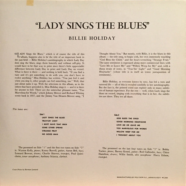 Billie Holiday - Lady Sings The Blues (Vinyl, LP, Album, Reissue, Mono) Very Good Plus (VG+) / Very Good Plus (VG+)