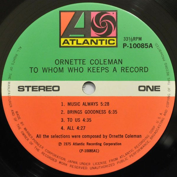 Ornette Coleman - To Whom Who Keeps A Record (Vinyl, LP, Album) Near Mint (NM or M-) / Very Good Plus (VG+)