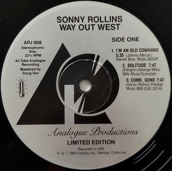 Sonny Rollins - Way Out West (Vinyl, LP, Album, Limited Edition, Numbered, Reissue, Remastered, Stereo) Very Good Plus (VG+) / Very Good Plus (VG+)