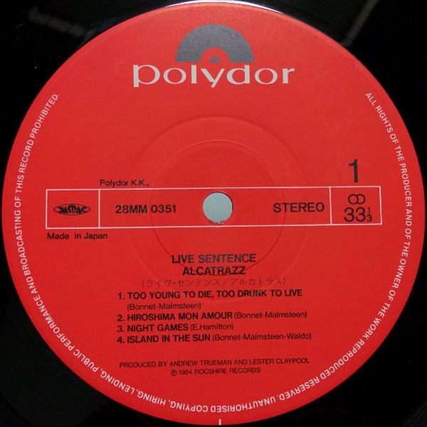 Alcatrazz - Live Sentence (No Parole From Rock 'n' Roll) (Vinyl, LP, Album, Stereo) Very Good Plus (VG+) / Very Good Plus (VG+)