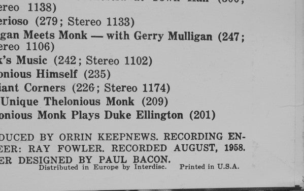 The Thelonious Monk Quartet - Thelonious In Action (Vinyl, LP, Albu...
