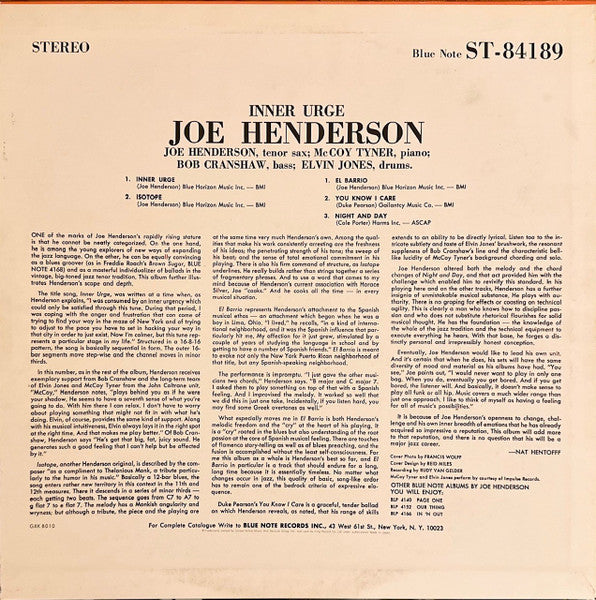 Joe Henderson - Inner Urge (Vinyl, LP, Album, Reissue) Very Good Plus (VG+) / Very Good (VG)