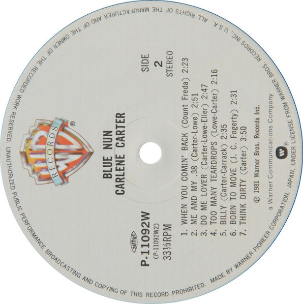 Carlene Carter - Blue Nun (Vinyl, LP, Album) Very Good Plus (VG+) / Very Good Plus (VG+)
