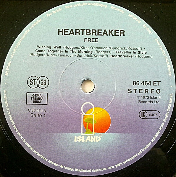 Free - Heartbreaker (Vinyl, LP, Album, Reissue, Stereo) Very Good (VG) / Very Good Plus (VG+)