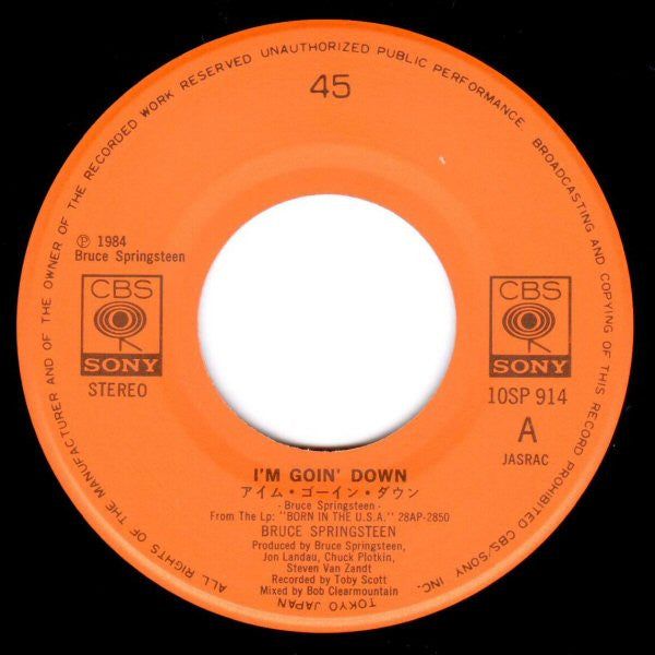 Bruce Springsteen - I'm Goin' Down (Vinyl, 7", 45 RPM, Single, Stereo) Near Mint (NM or M-) / Very Good Plus (VG+)