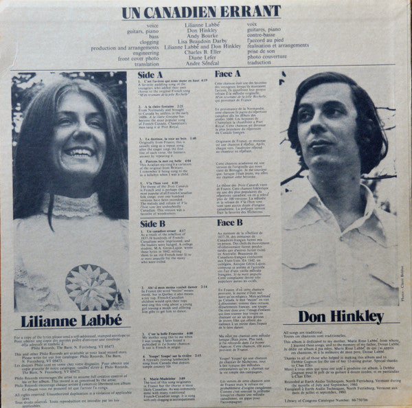 Lilianne Labbé - Un Canadien Errant - French Music In The North American Tradition (Vinyl, LP, Album) Good Plus (G+) / Very Good (VG)