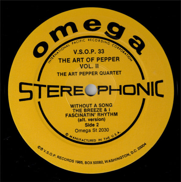 Art Pepper Quartet - The Art Of Pepper Vol. II (Vinyl, LP, Album, Reissue, Stereo) Very Good Plus (VG+) / Very Good Plus (VG+)
