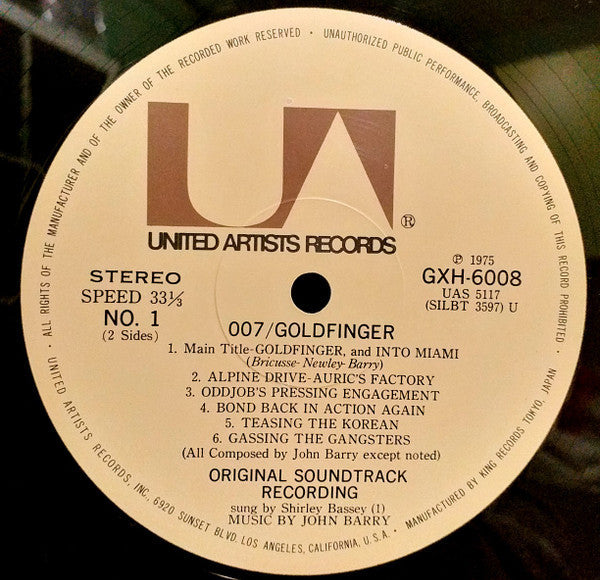 John Barry - 007ゴールドフィンガー = Goldfinger (Original Motion Picture Score) (Vinyl, LP, Album, Reissue, Stereo) Very Good Plus (VG+) / Very Good Plus (VG+)