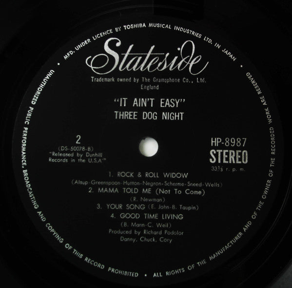 Three Dog Night - It Ain’t Easy (Vinyl, LP, Album) Very Good (VG) / Good Plus (G+)