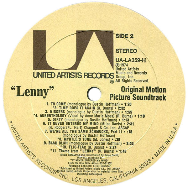 Dustin Hoffman - Lenny (Original Motion Picture Soundtrack) (Vinyl, LP) Good Plus (G+) / Very Good (VG)