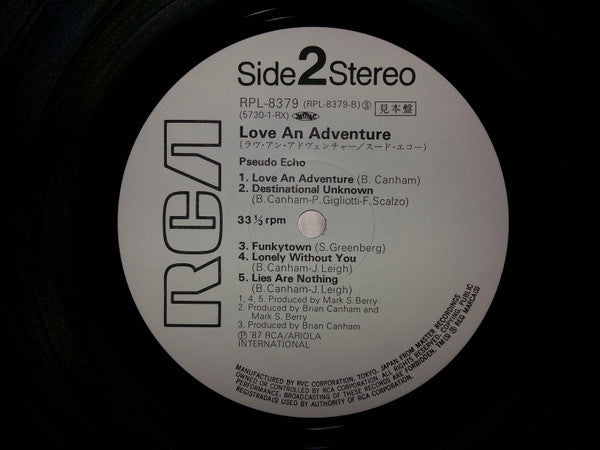 Pseudo Echo - Love An Adventure (Vinyl, LP, Album, Promo) Near Mint (NM or M-) / Near Mint (NM or M-)
