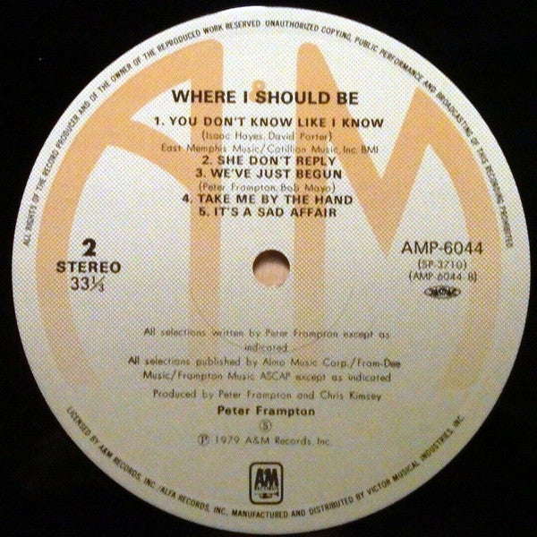 Peter Frampton - Where I Should Be (Vinyl, LP, Album, Stereo)
