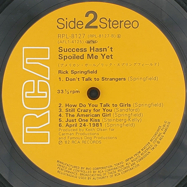 Rick Springfield - Success Hasn't Spoiled Me Yet (Vinyl, LP, Album)