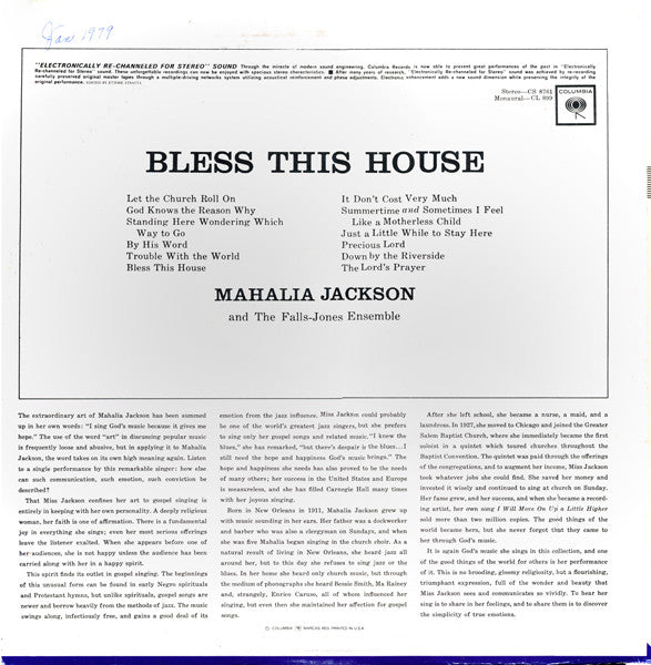 Mahalia Jackson - Bless This House (Vinyl, LP, Album, Stereo, Reissue) Very Good Plus (VG+) / Good Plus (G+)