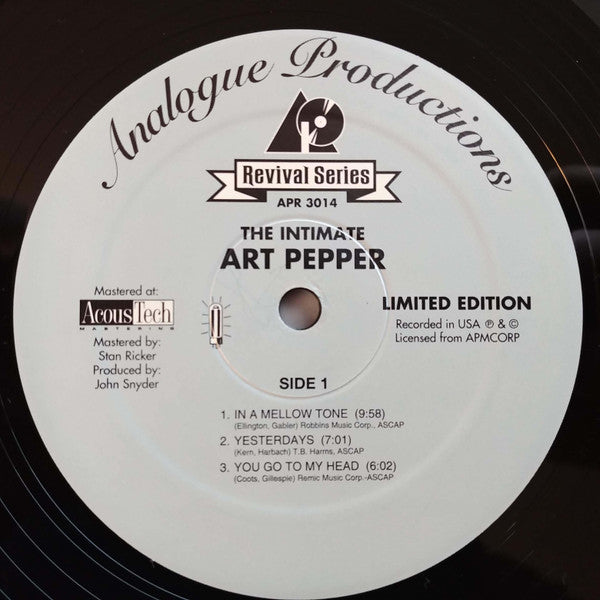 Art Pepper - Intimate Art Pepper (Vinyl, LP, Limited Edition, Reissue, Stereo) Very Good Plus (VG+) / Very Good Plus (VG+)